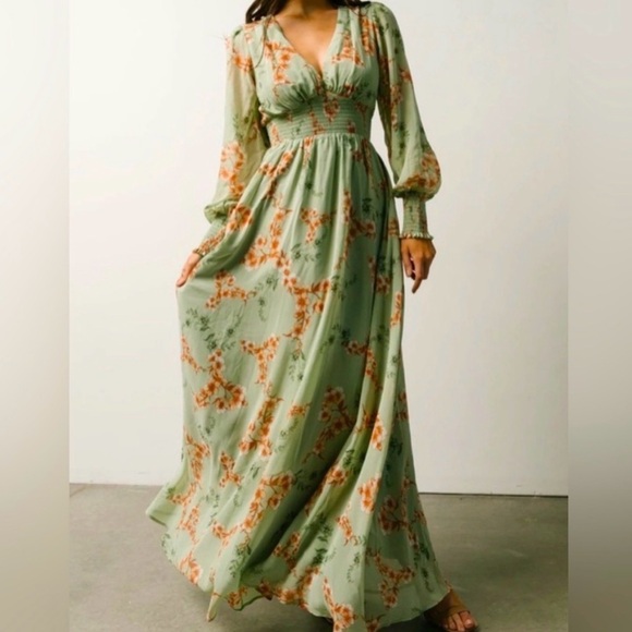 Baltic Born Dresses & Skirts - NWT Baltic Born Olivia Maxi Dress in Sage + Peach Floral, Size XL